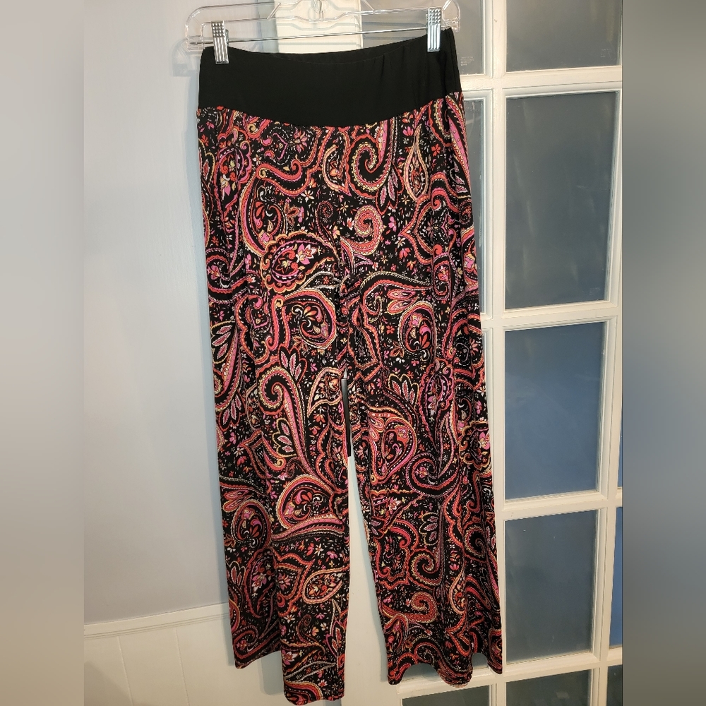 ๐ด Ashley Blue Floral Damask Flowy Stretchy Wide Leg Medium - Picture 5 of 6